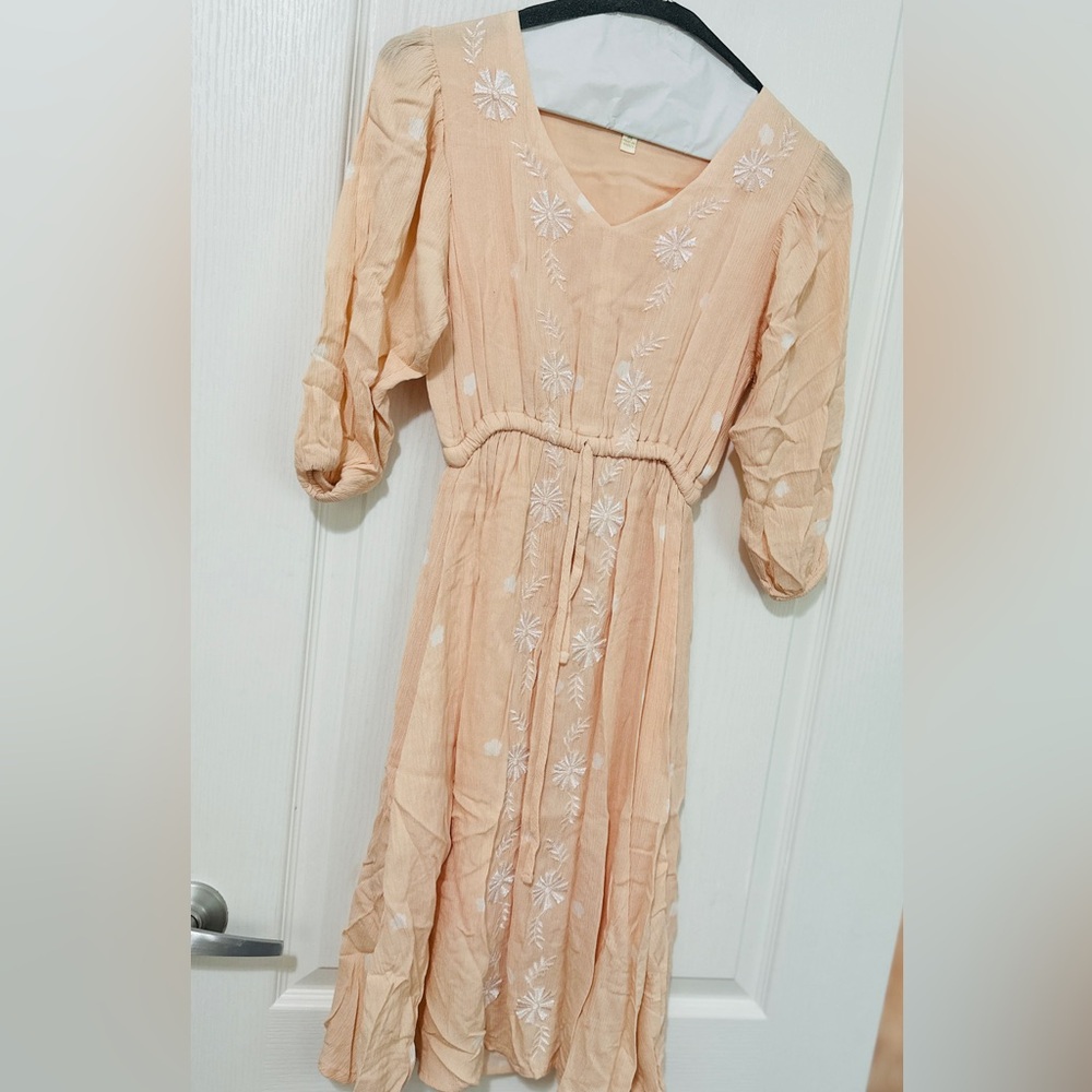 Kids - Peach Embroidered Boho Dress